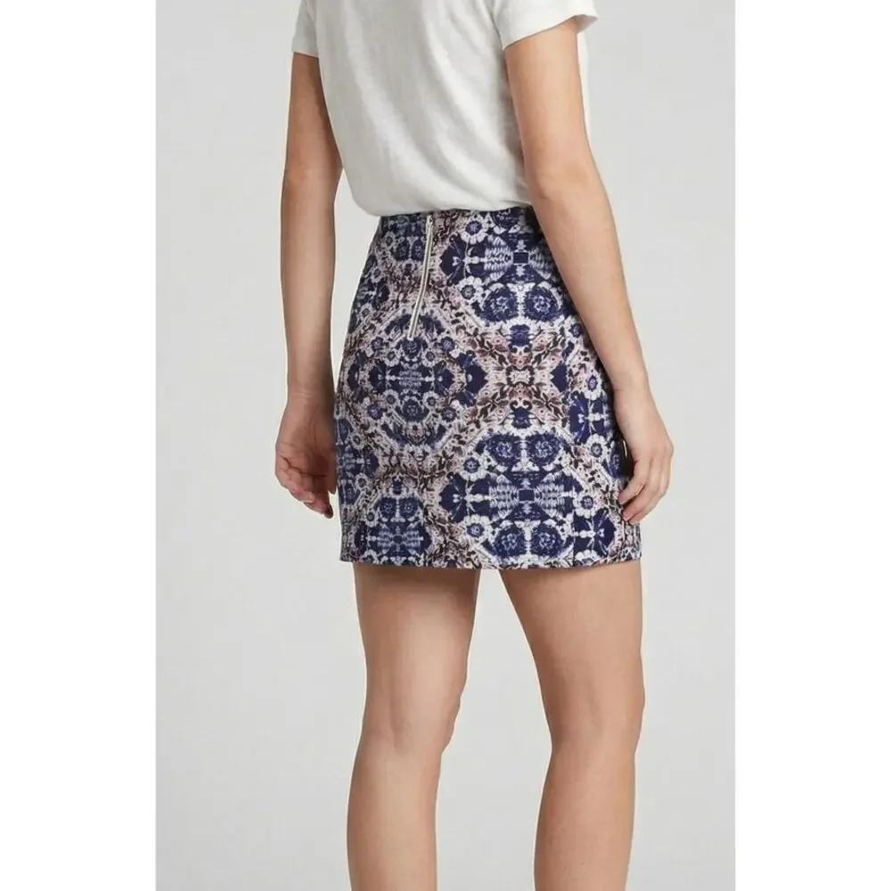 Joe Fresh Size 12 Pencil Skirt Lined Blue Wite Print Back Zipper Size 12